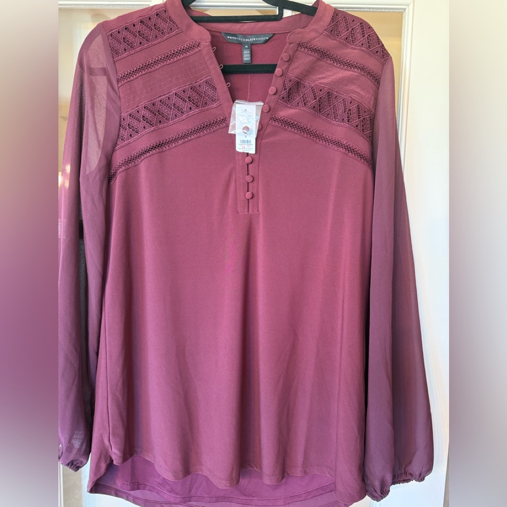 NWT size Medium White House Black Market Burgundy Blouse